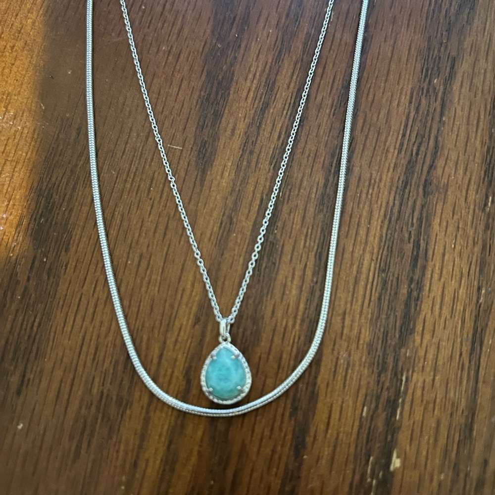 Kendra Scott Silver  multi stran Necklace with Amazonite Pendant NWT - Picture 3 of 6